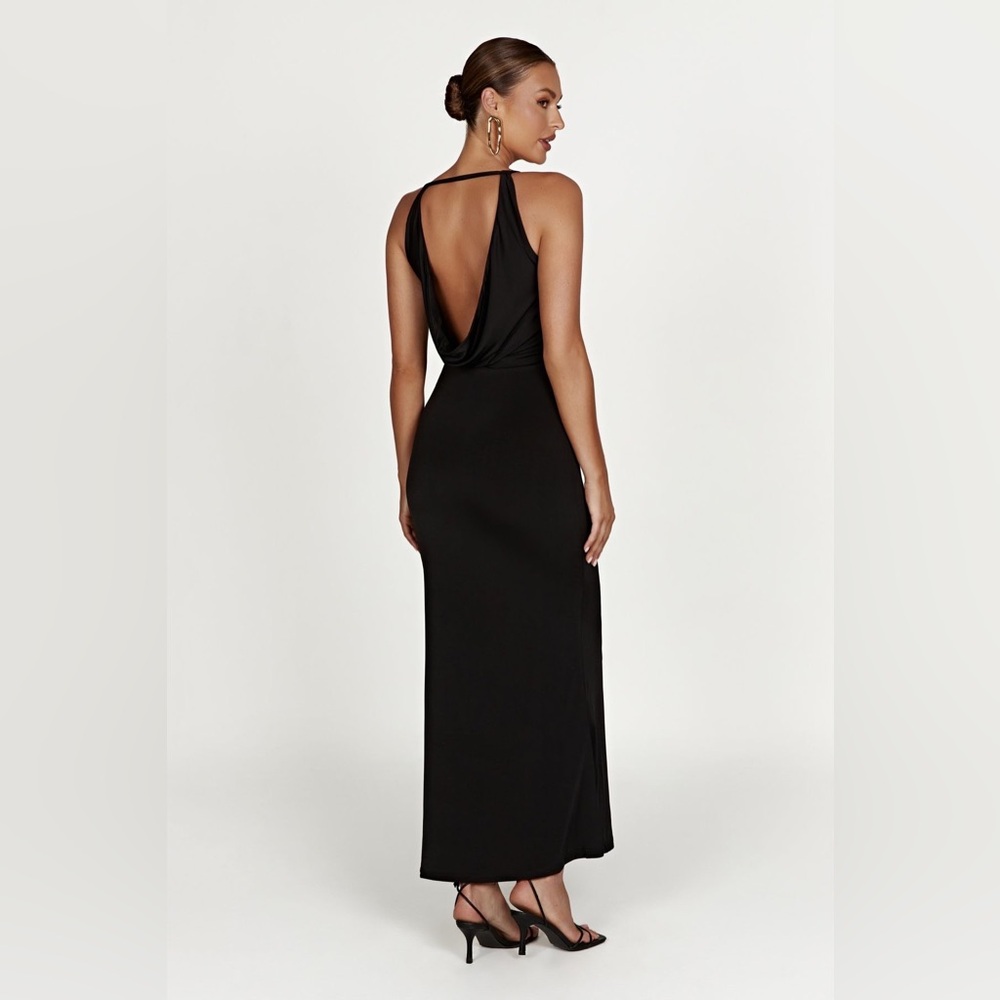 MESHKI Dorit Slinky Backless Black Maxi Dress
